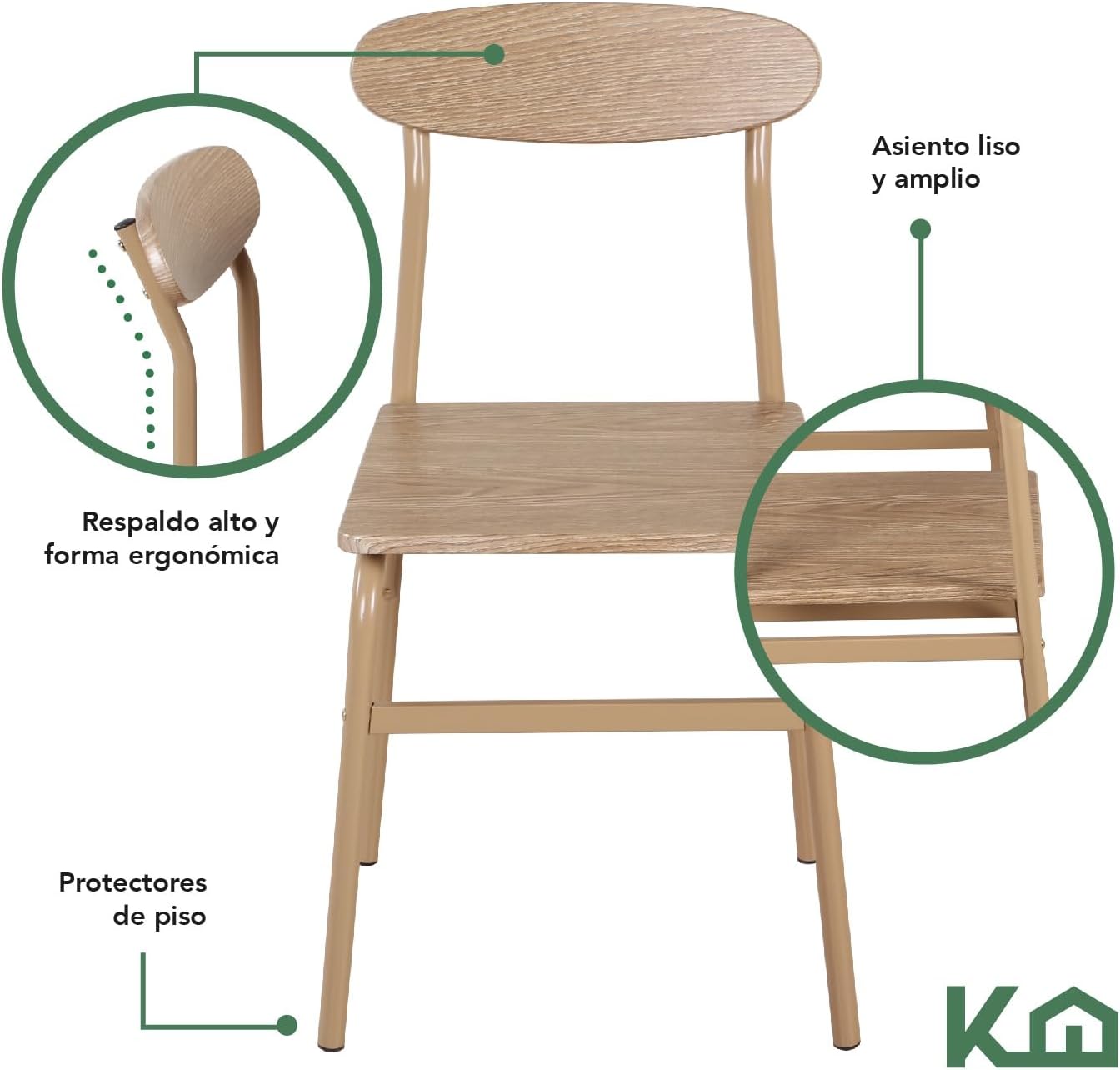 Kingshouse | Comedor 4 Sillas con Mesa – Madera MDF Estructura Metálica - Negro – Moderno Minimalista - para 4 Personas