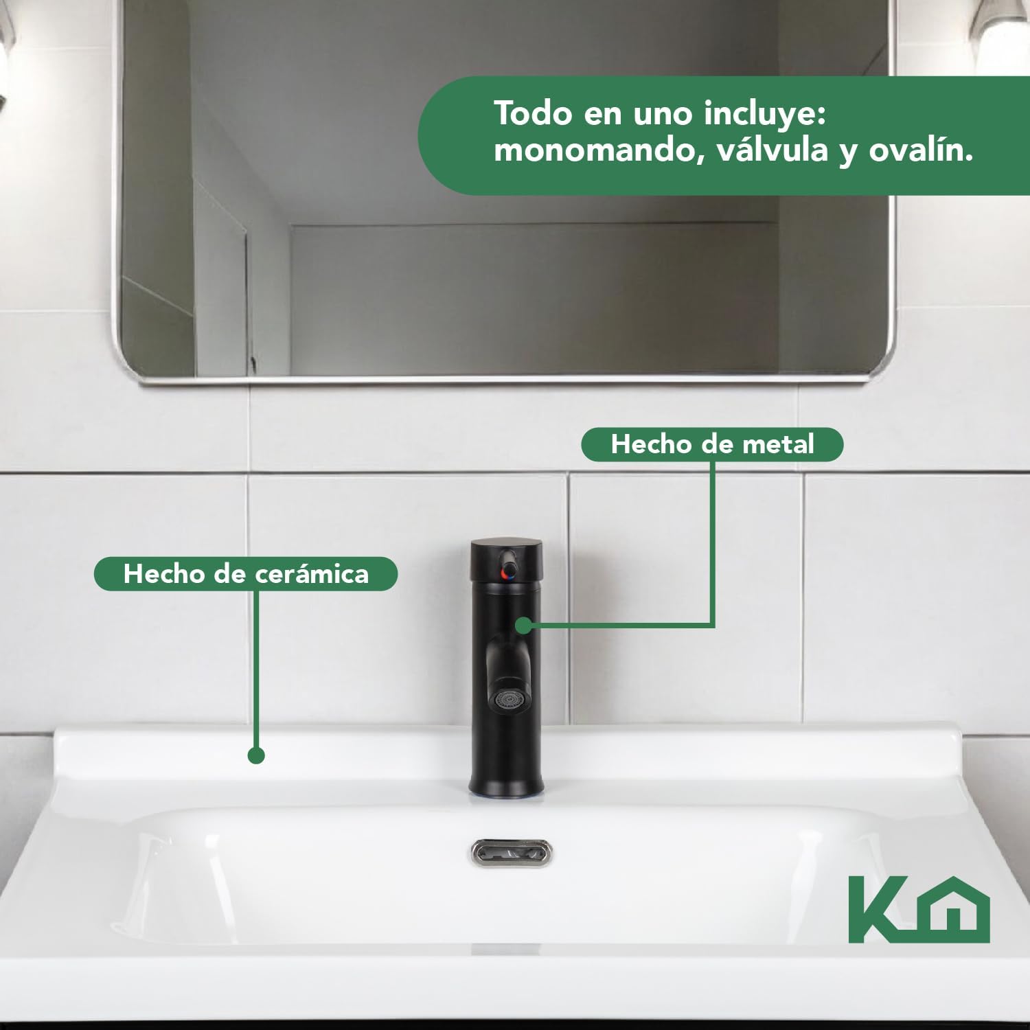 Kingshouse | Gabinete para Baño con Ovalín y Monomando – Mueble de Baño Lavamanos con 2 Cajones – Lavabo – Gabiente Organizador - Color Gris Mate – Fibra de Madera MDF – Lavamanos De Cerámica