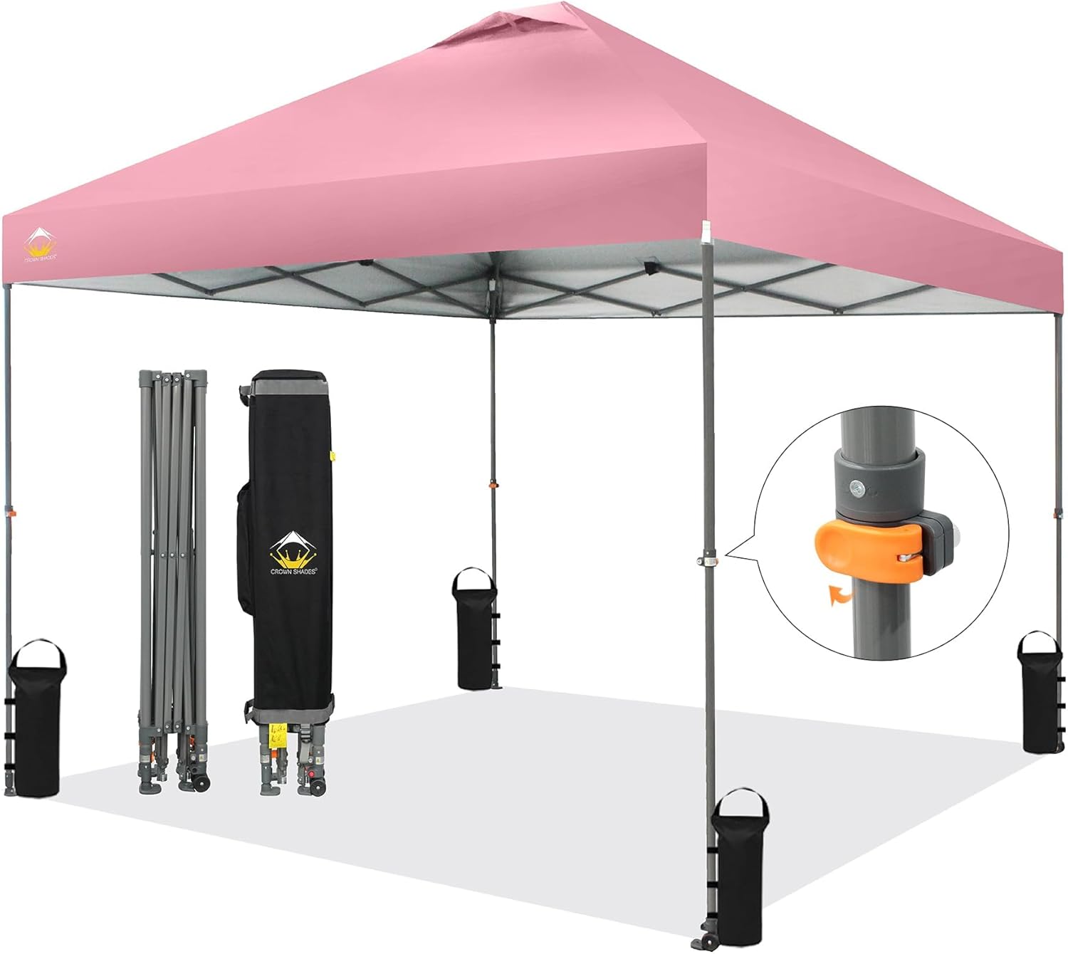 CROWN SHADES - Toldo desplegable de 3.60 x 3.60 metros, toldo patentado de un empuje con bolsa de transporte con ruedas, 8 estacas y 4 cuerdas, negro