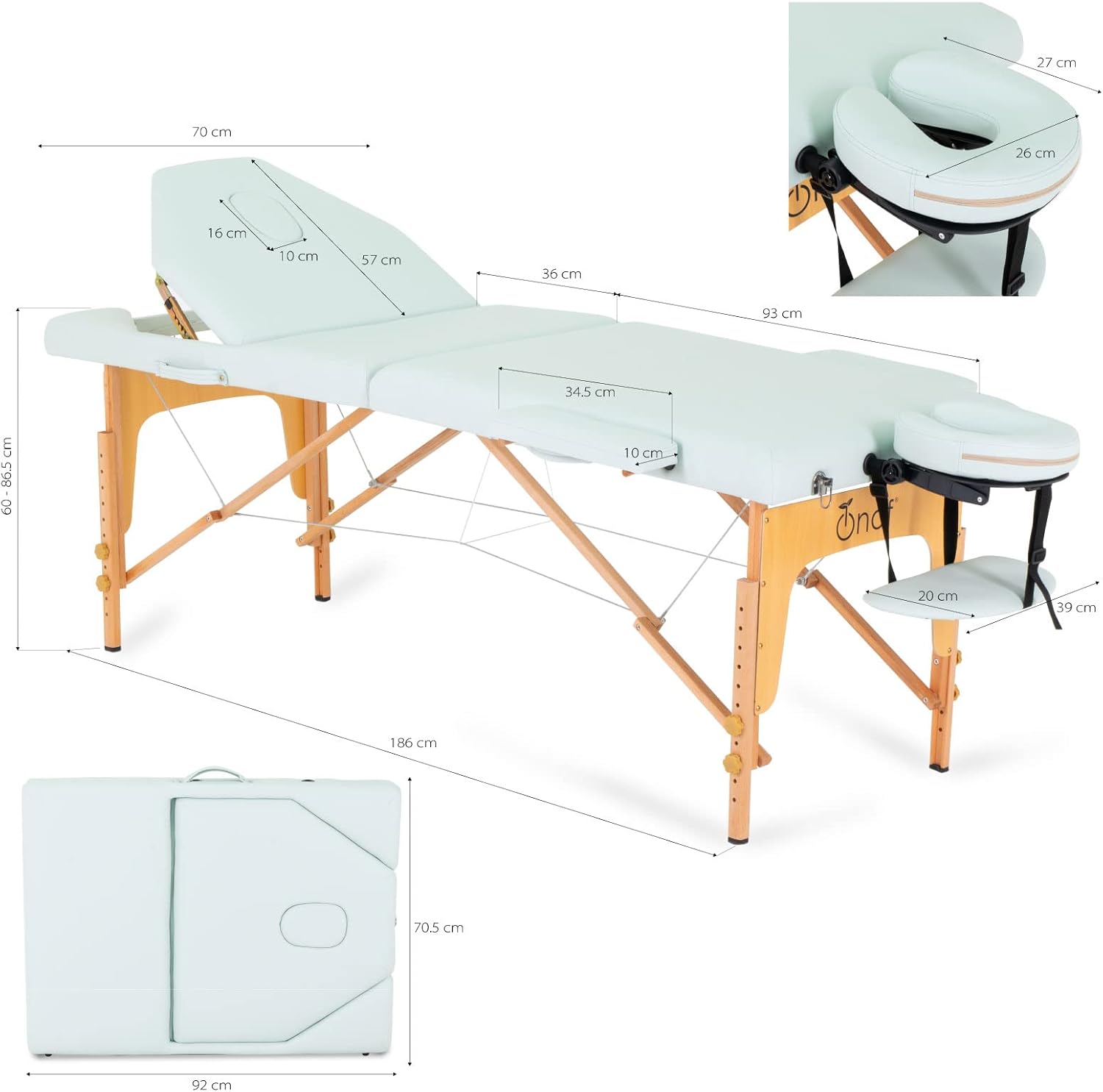 Onof Cama de Masaje Plegable de 3 Secciones y 8 Niveles de Altura Ajustable con Estuche Portátil para Uso Profesional Fisioterapia SPA Tatuajes Facial (Azul Maya)