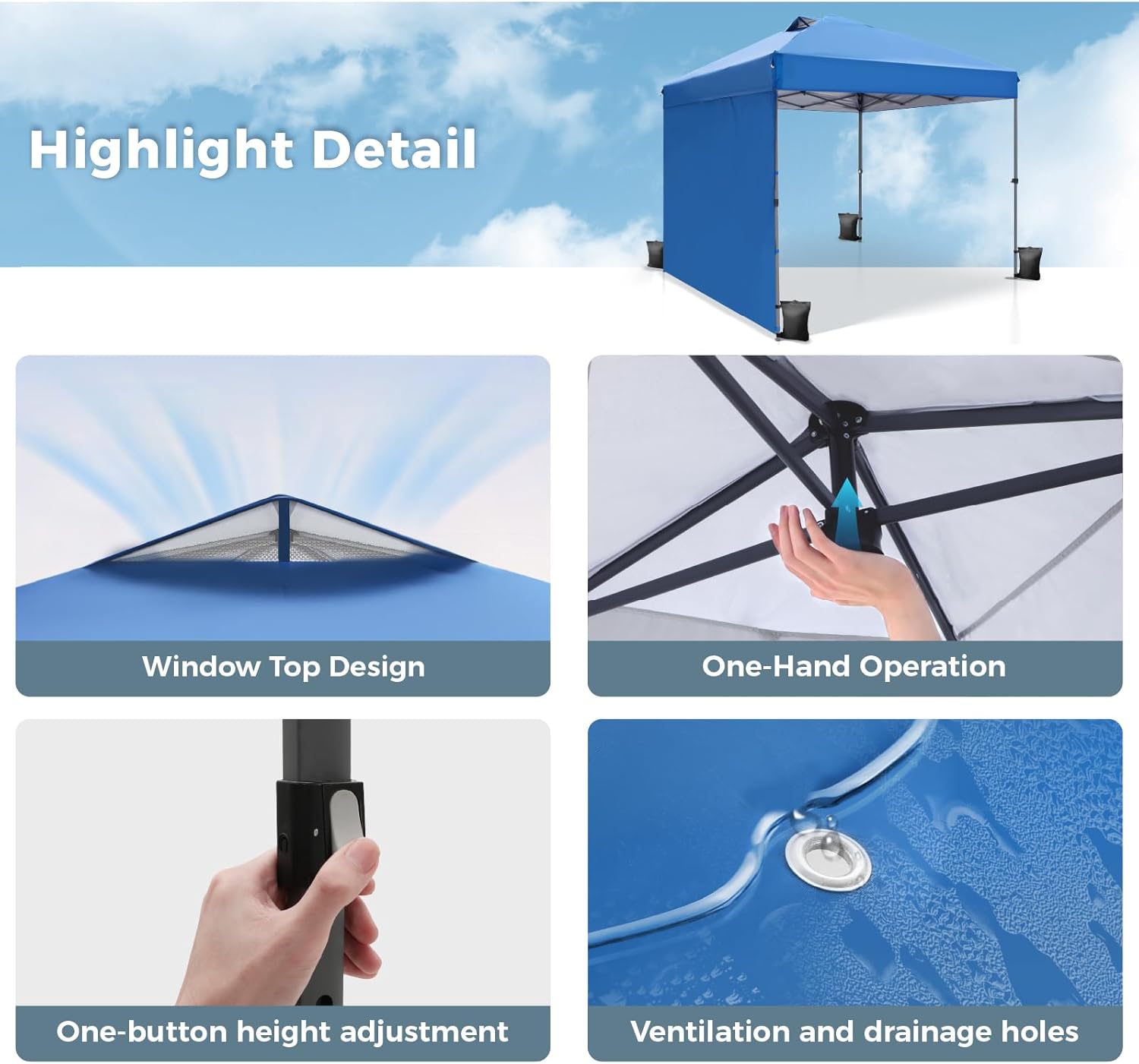 Green Party - Tienda de campaña desplegable de 10 x 10 pulgadas con 1 pared lateral y 6 bolsillos, un toldo instantáneo Ootdoor con techo ventilado y bolsa de transporte con ruedas para patio,