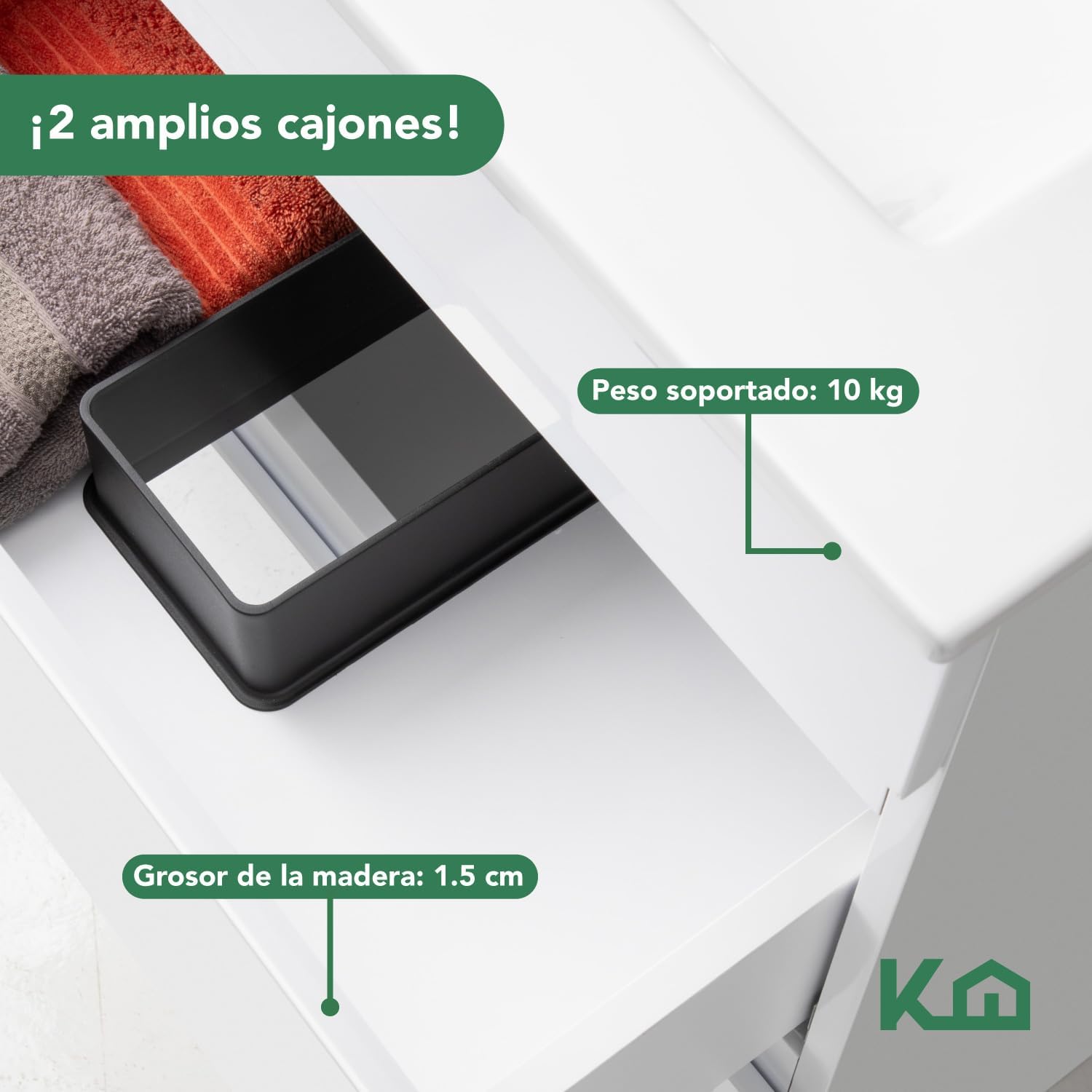 Kingshouse | Gabinete para Baño con Ovalín y Monomando – Mueble de Baño Lavamanos con 2 Cajones – Lavabo – Gabiente Organizador - Color Gris Mate – Fibra de Madera MDF – Lavamanos De Cerámica