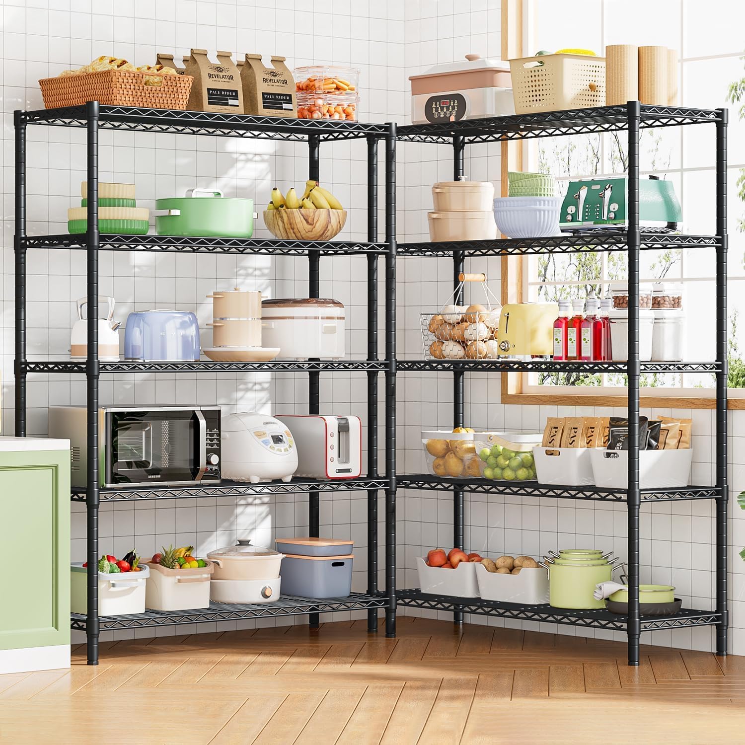 Solerconm Estante de Almacenamiento de Metal de 5 Niveles, Rack Organizador, Gran Capacidad,Uso Rudo, Estante Organizador Ajustable Multiusos,para Cocina,Garaje,Supermercado
