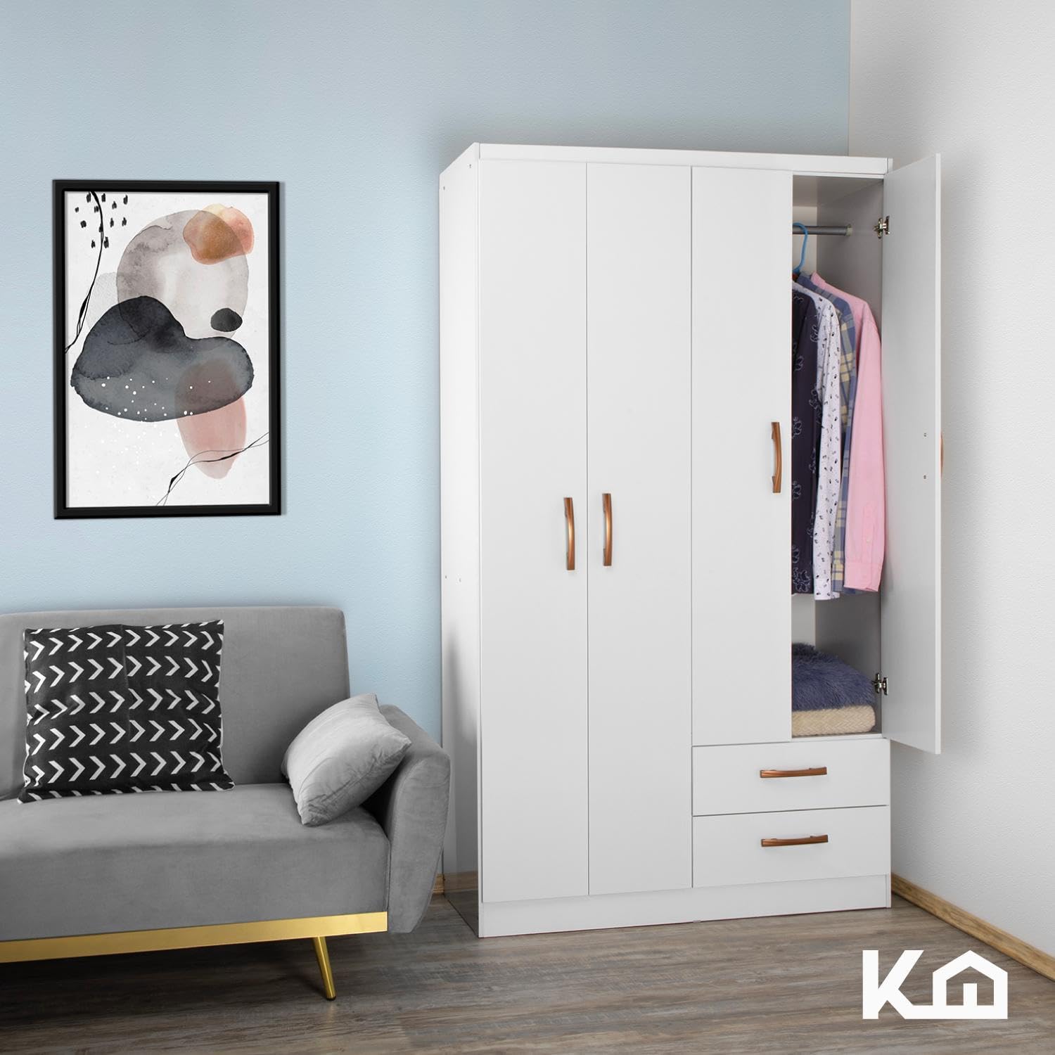 Kingshouse | Ropero De 6 Puertas con 2 Cajones – Color Café – Barra para Colgar – Estructura MDP – Mueble Organizador De Ropa – Armario para Casa, Recámara y Hogar