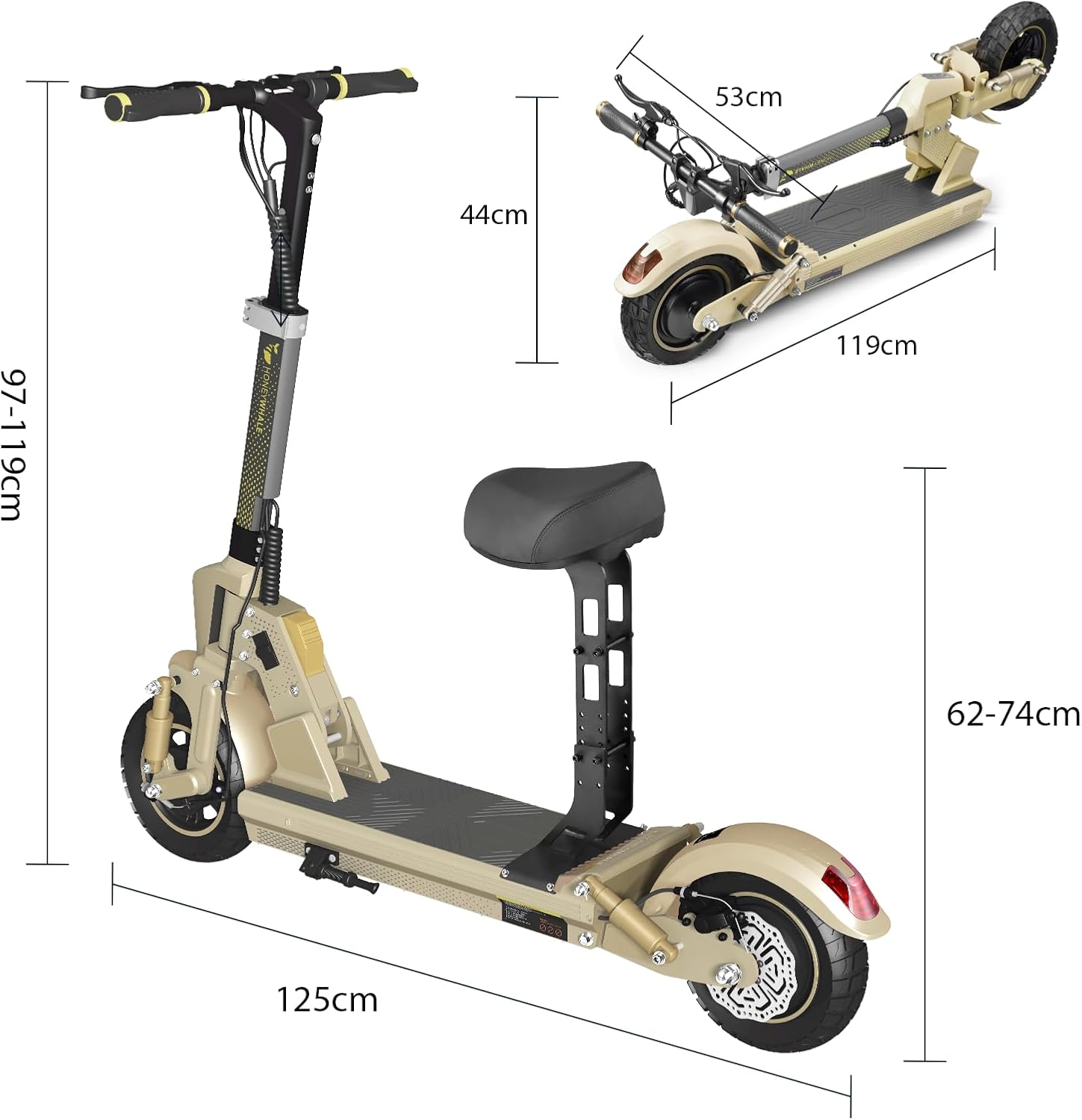 HONEYWHALE C1 Scooter Eléctrico Adulto con Asiento, Patín Eléctrico Plegable con Motor 980W, Velocidad Máxima 45 km/h, Batería 13AH-Autonomía 40km