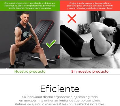 Raganet, Banco Fitness Multiposiscion, Banco de Addominales con 2 Ligas Incluidas, Asiento de Pesas Ajustable en 7 Posiciones, Soporta Hasta 250Kg, Negro