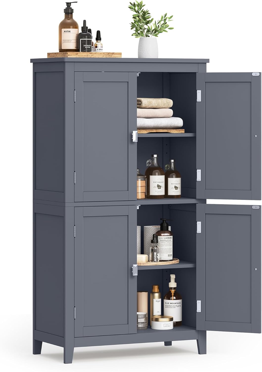 VASAGLE Mueble de Baño, Armario de Baño, Armario de Cocina, con 2 Puertas y 2 Cajones, Estantes Ajustables, 30 x 60 x 110 cm, Gris Paloma MBBC551G02