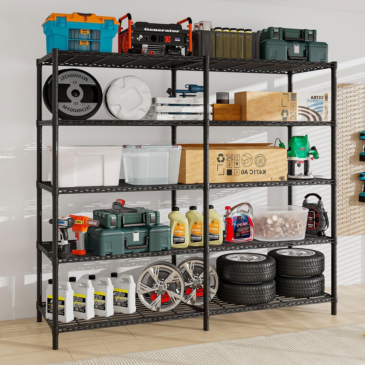 Uptyia Estante de Almacenamiento de 5 Niveles,Metálico y Ajustable,Gran Capacidad de 500KG,Estante Organizador para Cocina,Garaje,Supermercado,Negro 69" W x 72.5" H x 15.75" D