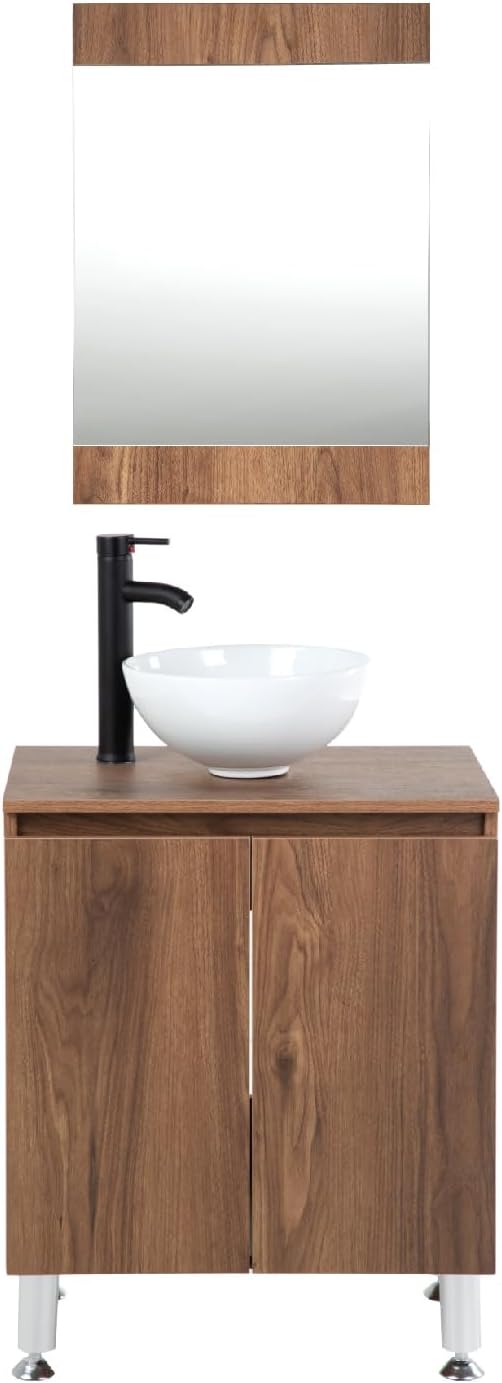 Kingshouse | Gabinete para Baño con Ovalín y Monomando – Mueble de Baño Lavamanos con 2 Cajones – Lavabo – Gabiente Organizador - Color Gris Mate – Fibra de Madera MDF – Lavamanos De Cerámica