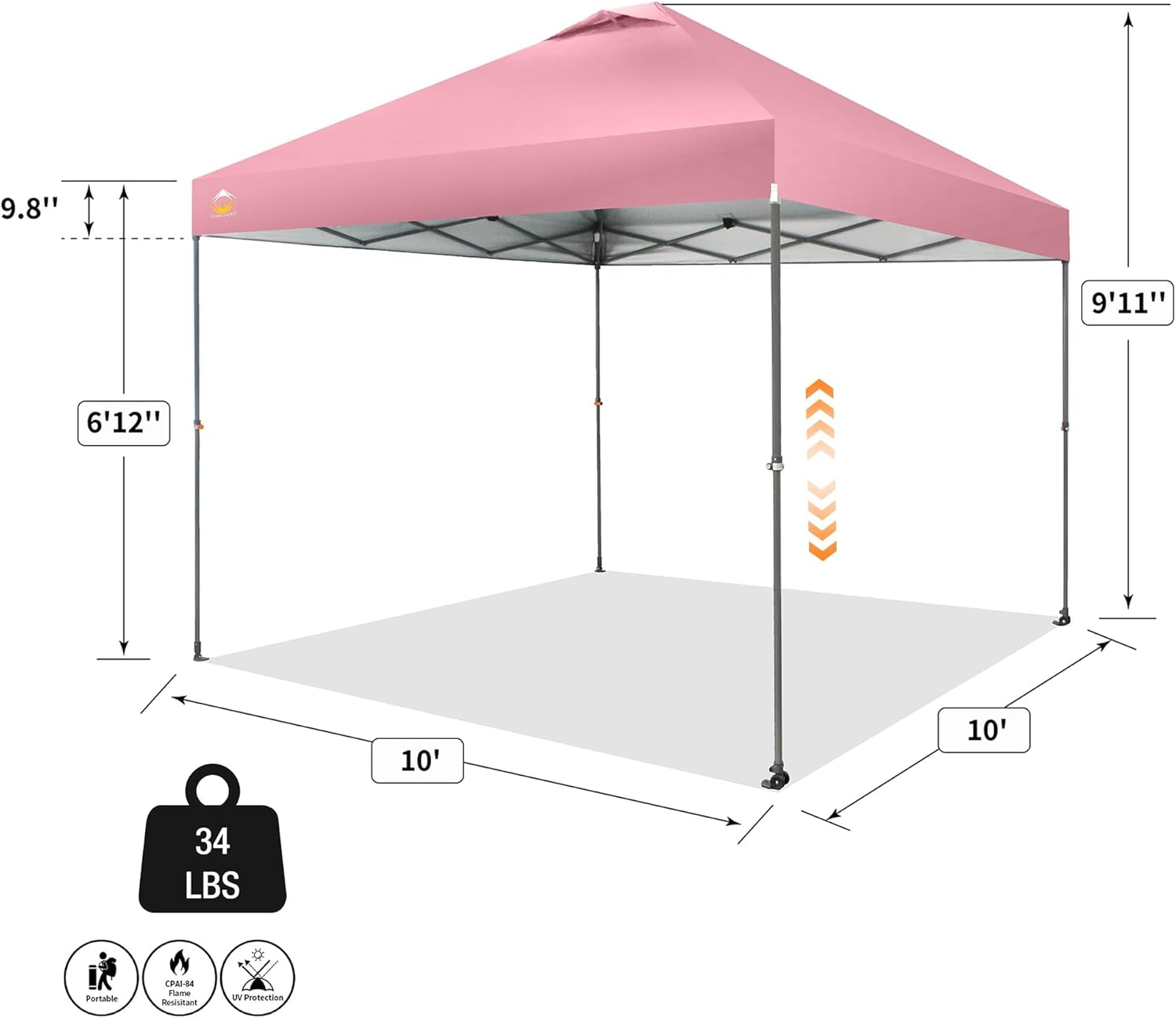 CROWN SHADES - Toldo desplegable de 3.60 x 3.60 metros, toldo patentado de un empuje con bolsa de transporte con ruedas, 8 estacas y 4 cuerdas, negro