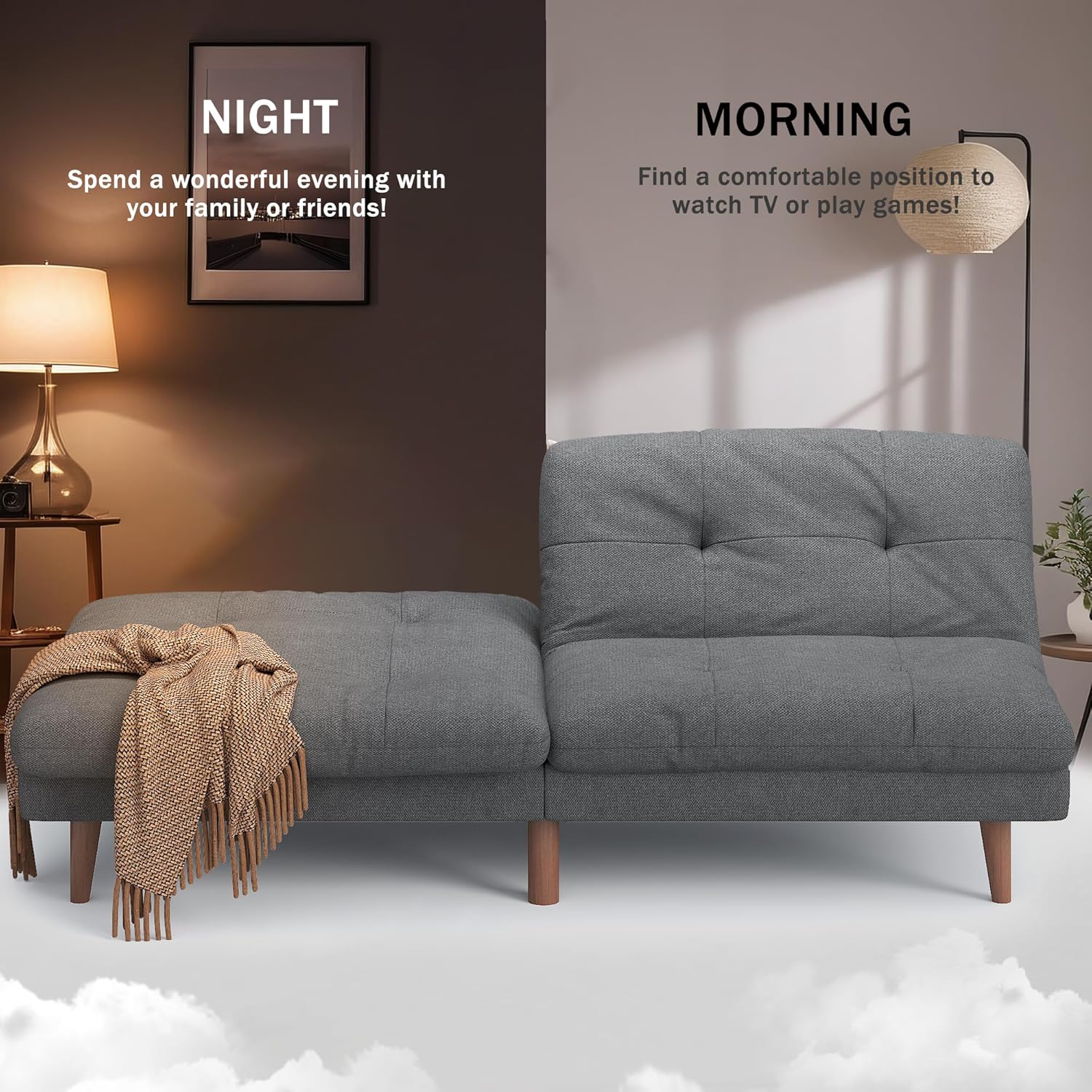 Flamaker Futón sofá cama de tela ajustable, sofá cama para apartamentos pequeños, moderno y convertible, color gris