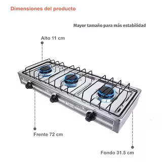 Combo Super Flama Parrilla De Gas Lp De 3 Quemadores Con Tanque De Gas 10 Kg Y Kit De Instalación
