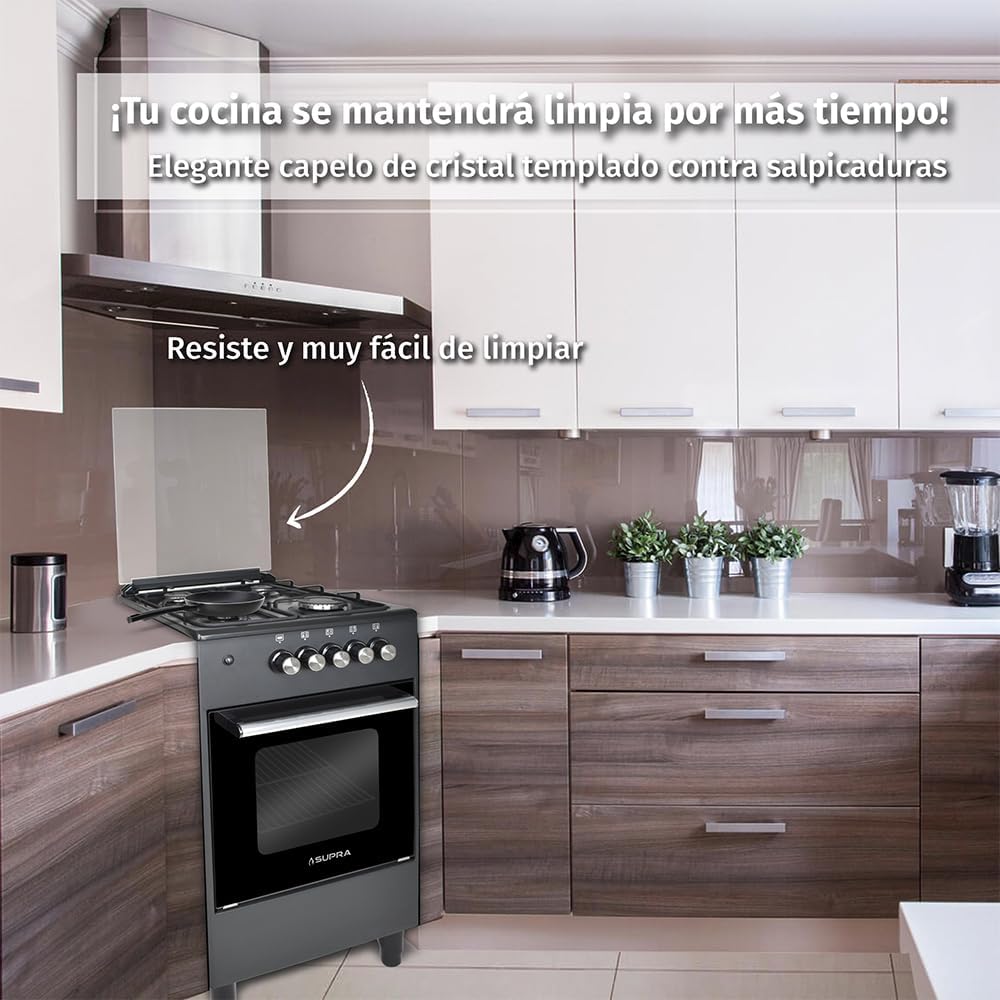 SUPRA Estufa de piso a gas de 4 quemadores de 50 cm Mod. AMBROSIA color negro mate