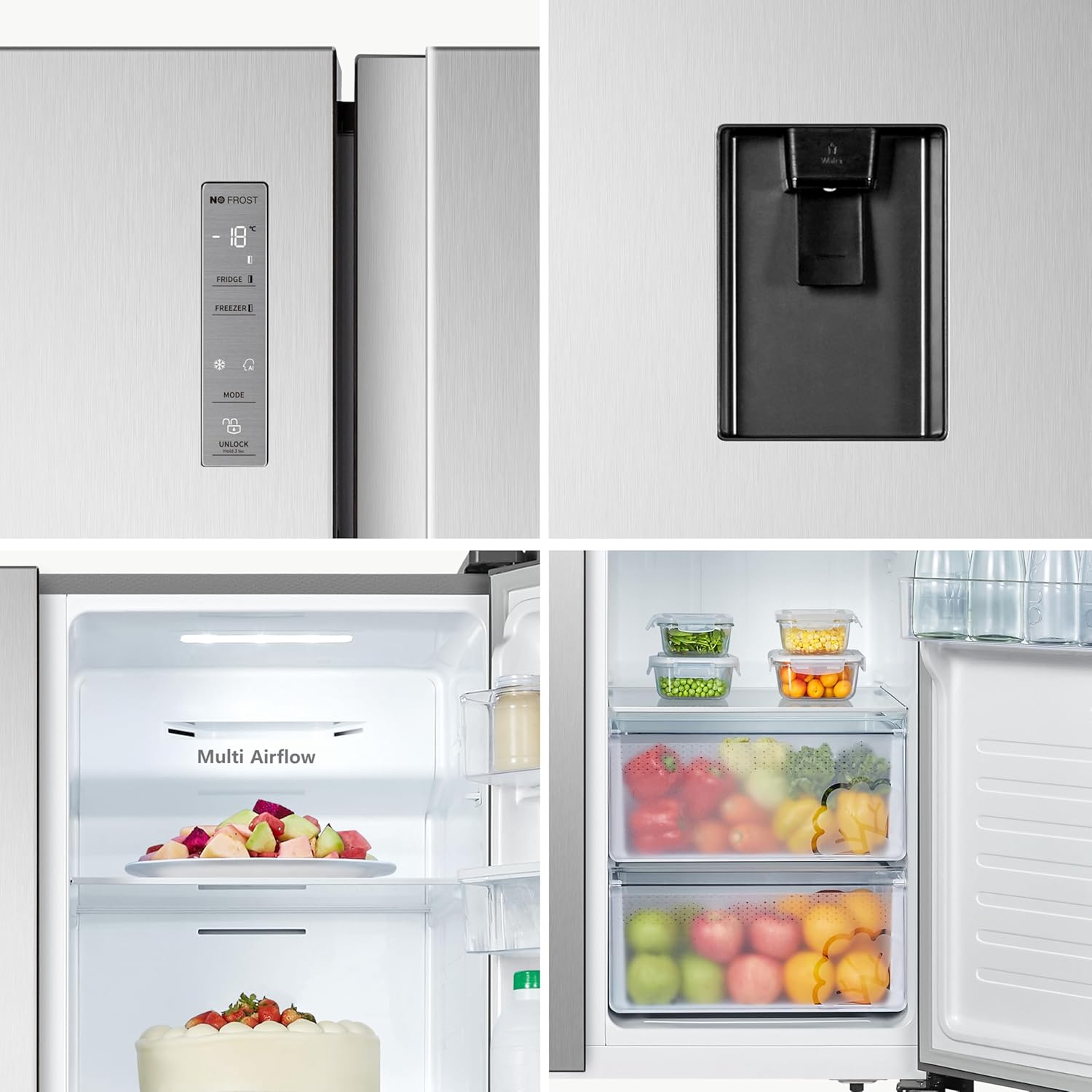 Hisense RS19N6WCX-Refrigerador Side by Side, 19 pies cúbicos con Dispensador de Agua, Control digital táctil, Total No Frost, Eco Inverter, 91x64x179cm(AnchoxLargoxAlto), Gris