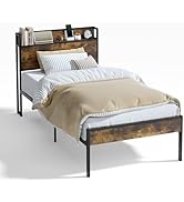 FurnitureR Marcos de Cama Twin, Cabecero de Almacenamiento con Tomas de Corriente y Puertos USB, ...