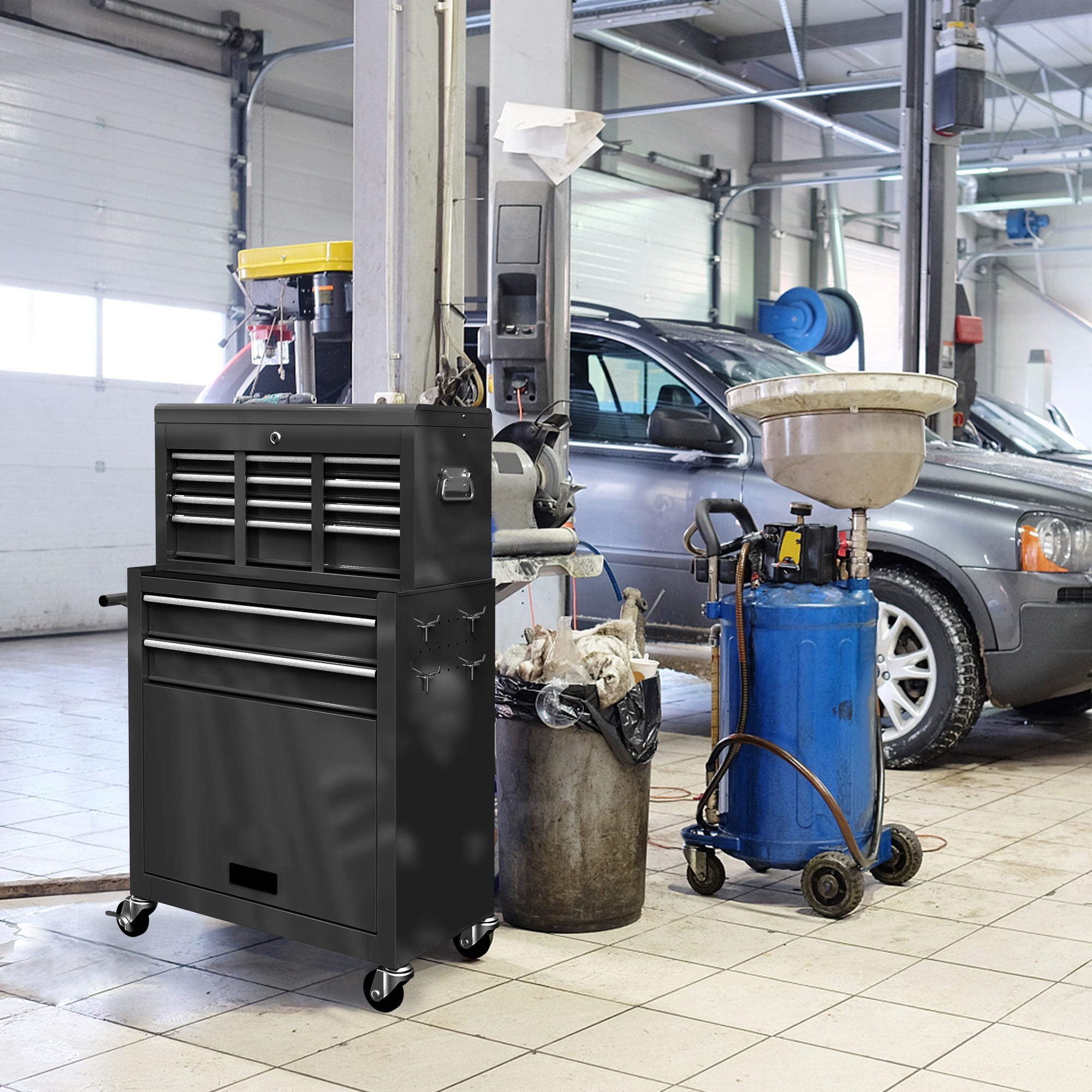 Seizeen Caja de herramientas y gabinete 2 en 1, organizador de caja de herramientas con ruedas de 8 cajones de gran capacidad, con ruedas, con cerradura, negro ----- Guantes