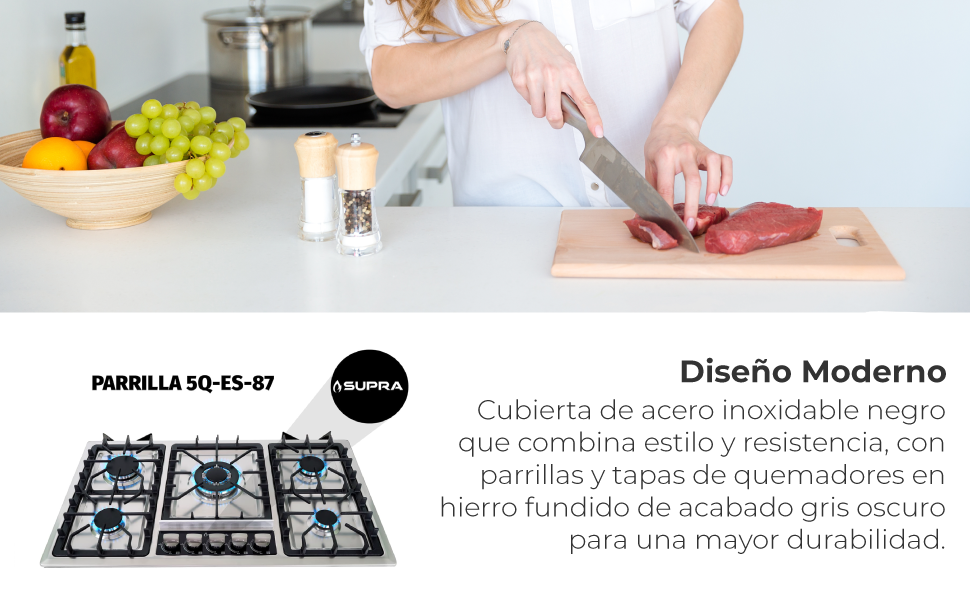 SUPRA Parrilla a Gas Empotrable de 87 cm con 5 Quemadores