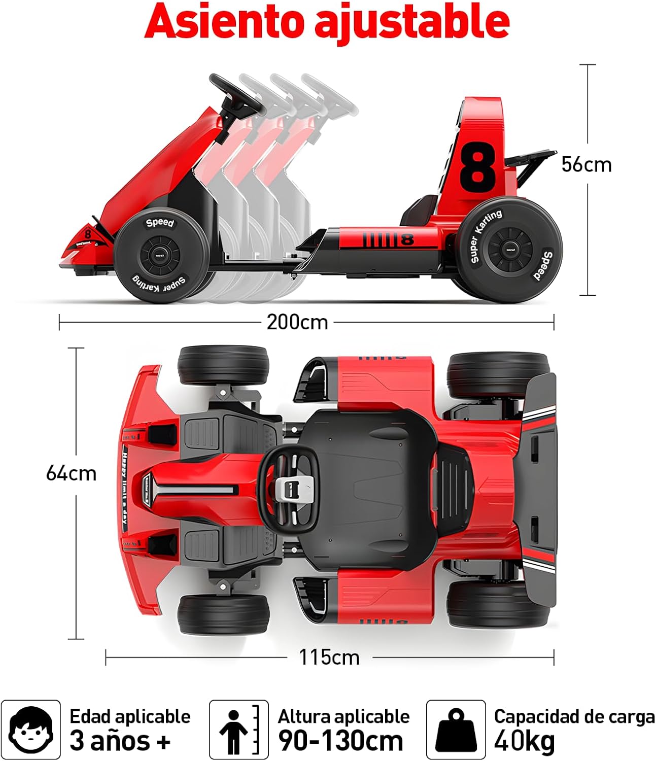 HONEYWHALE Go Kart Eléctrico para Niños con Asiento Ajustable, Modo Control Remoto, Velocidad Máxima 4km/h, Carro Electrico Niño Montable con Luz Led y Musica, Moto Electrica Infantil Niño