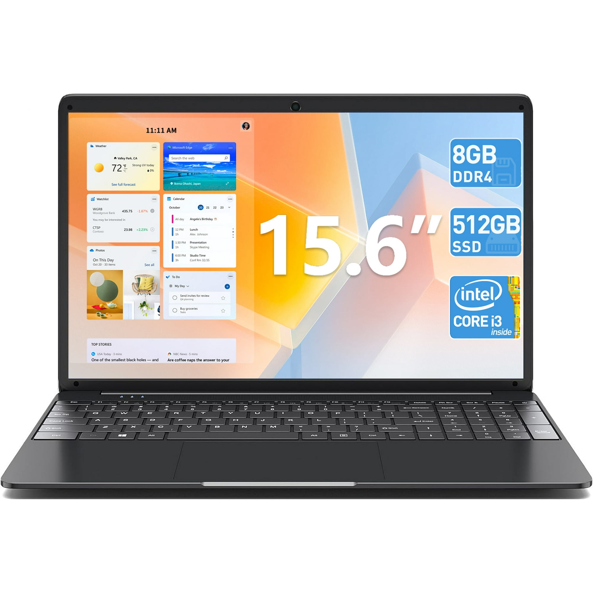 SGIN portátil de 15,6 pulgadas, 8 GB DDR4, 256 GB SSD, Windows 11 con procesador Intel Celeron de 4 núcleos, HD IPS 1366x 768