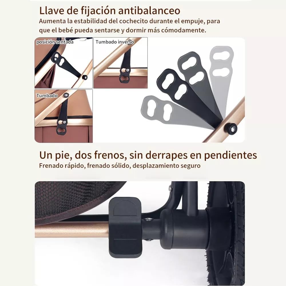 FINYQBET Carrito De Bebé Plegable Universal Para Cuatro Estaciones Sillas De Paseo para Bebés De Alta Vista para Bebés Recién Nacidos, Implementación Bidireccional Multifuncional Y Segura Caqui