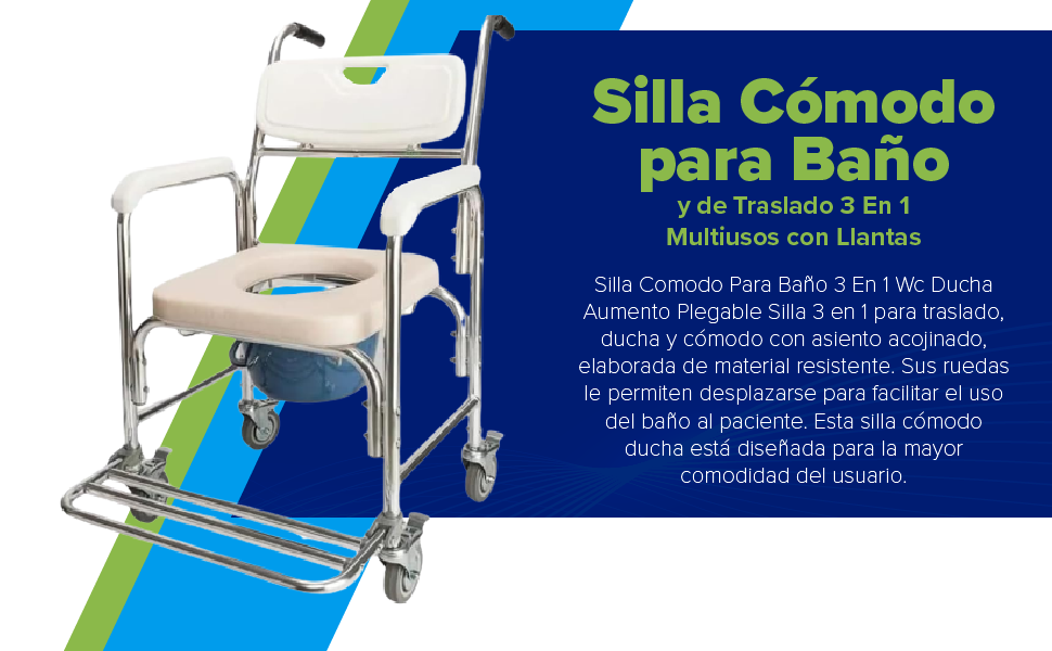 Silla C&oacute;modo para Ba&ntilde;o y de Traslado 3 En 1 Multiusos con Llantas
