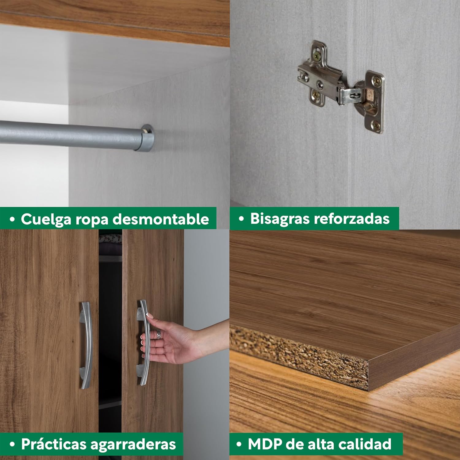 Kingshouse | Ropero De 6 Puertas con 2 Cajones – Color Café – Barra para Colgar – Estructura MDP – Mueble Organizador De Ropa – Armario para Casa, Recámara y Hogar