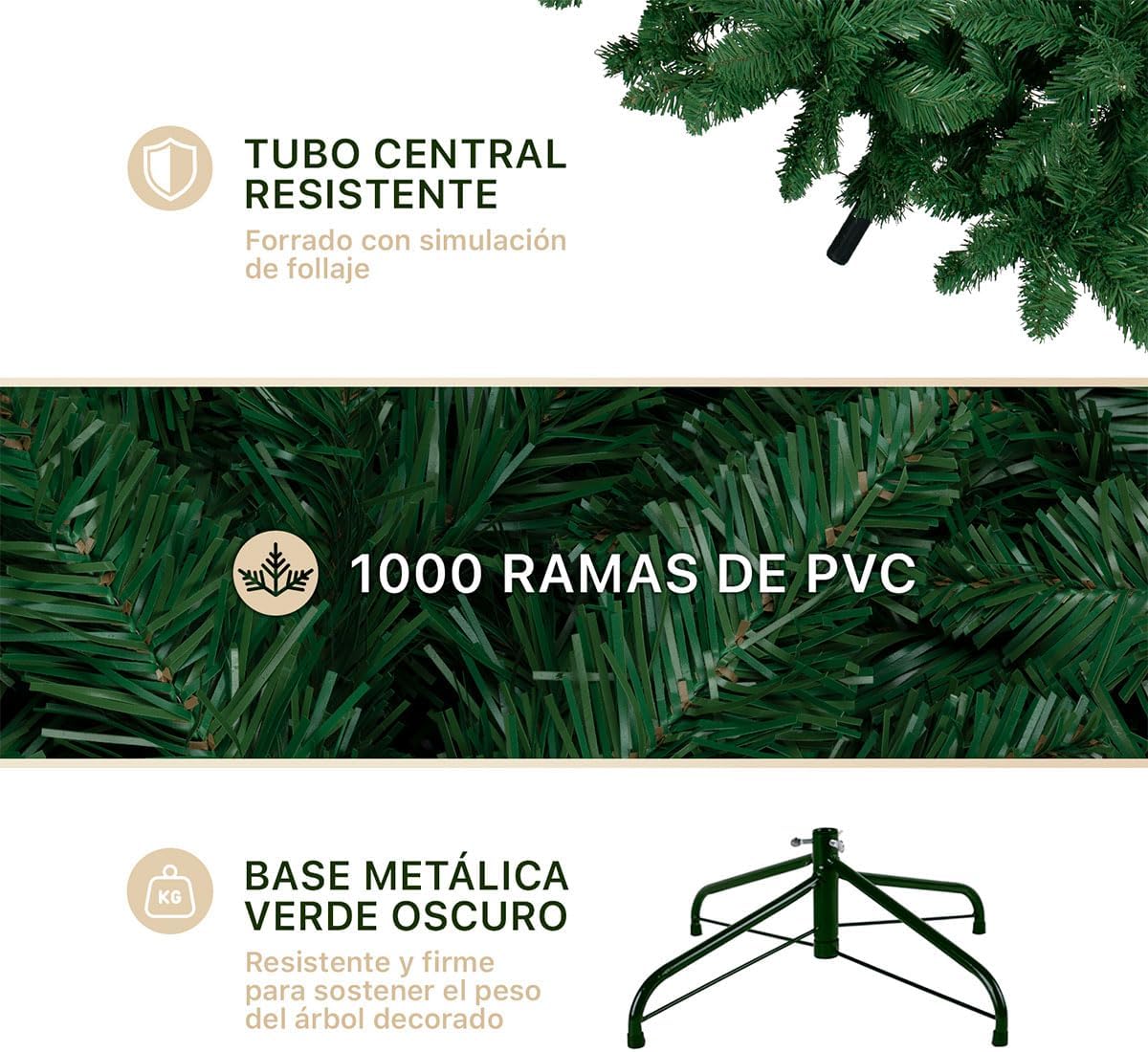 ESQUIMAL Árbol de Navidad Frondoso Pino Navideño Plegable, Cedro del Himalaya (Verde, 2.2 m)