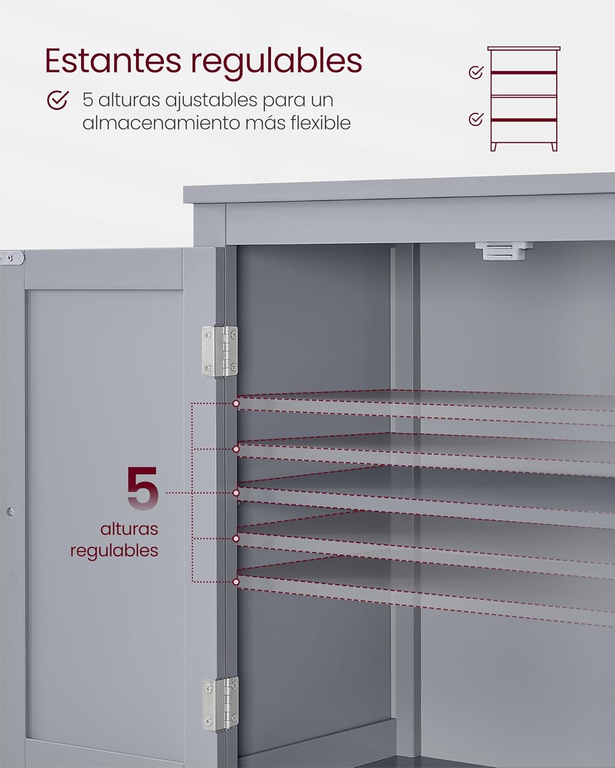 VASAGLE Mueble de Baño, Armario de Baño, Armario de Cocina, con 2 Puertas y 2 Cajones, Estantes Ajustables, 30 x 60 x 110 cm, Gris Paloma MBBC551G02