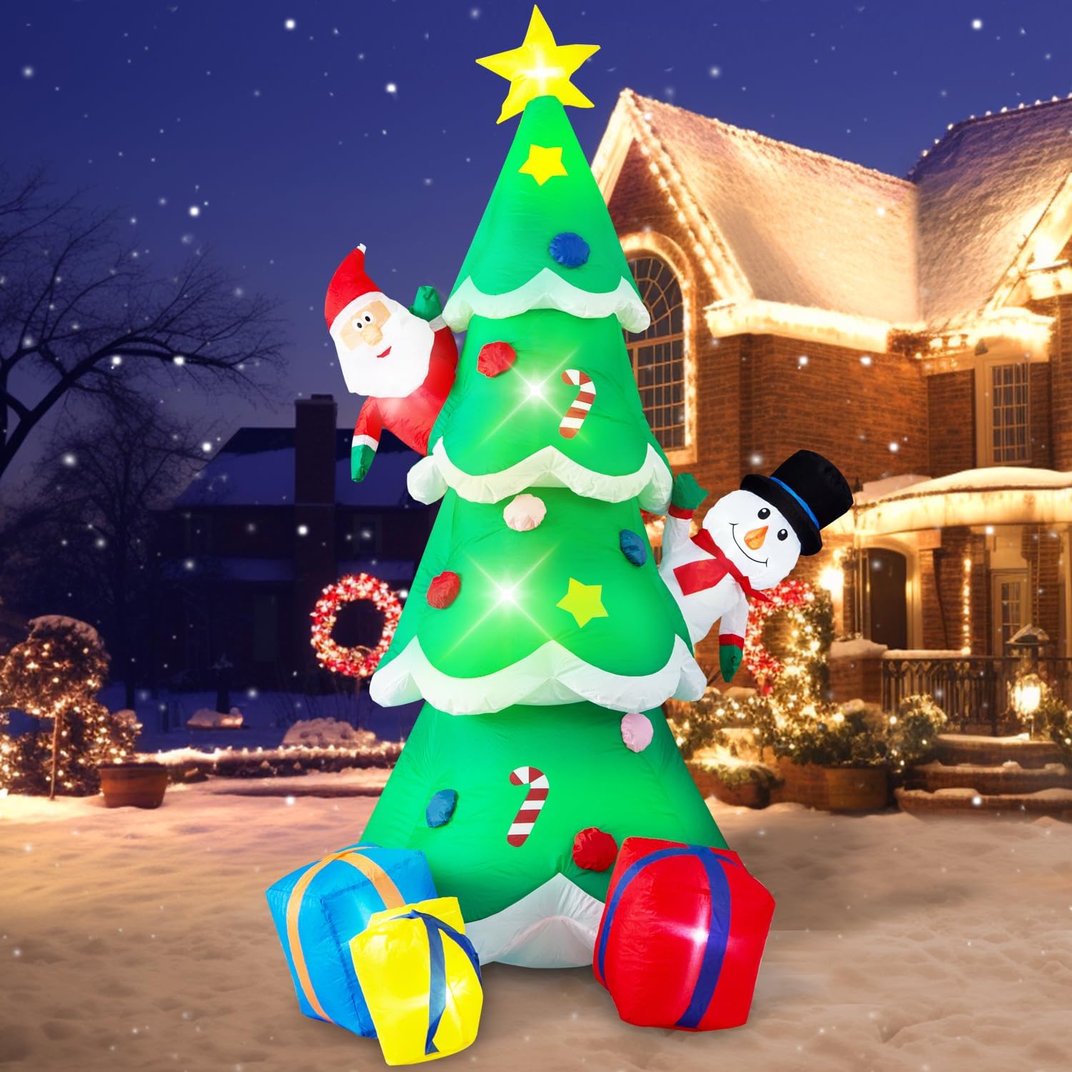 Danxilu 1.83M Arbol de Navidad Inflable con Papá Noel Perro Decoraciones al Aire Libre, Inflables Navidad Arbol Santa Claus para el Patio Inflables Navideños Decoración Iluminada con Leds