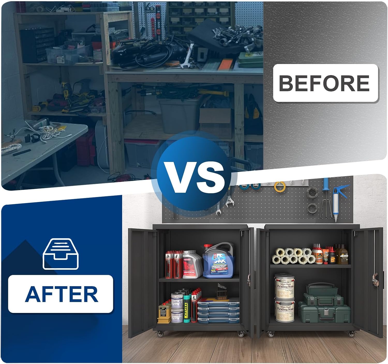 GREATMEET - clóset de almacenamiento de pared de metal con cerradura,armarios de almacenamiento de metal blanco con 1 estante ajustable y 2 puertas,gabinete de acero,desmontar H27.95 White