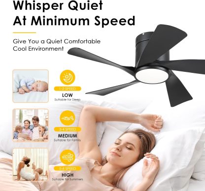 CHESUR - Ventiladores de techo negros con luces – Ventilador de techo de perfil bajo de montaje empotrado de 36 pulgadas con mando a distancia/aplicación, regulable y 3CCT, reversible, moderno