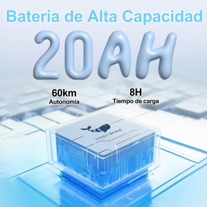 HONEYWHALE UNA Bicicleta Electrica para Adultos, Moto Electrica con Alarma, Potencia Motor MAX 800W, Velocidad MAX 45KM/H, Autonomía 60KM, Bateria 20AH de Gran Capacidad
