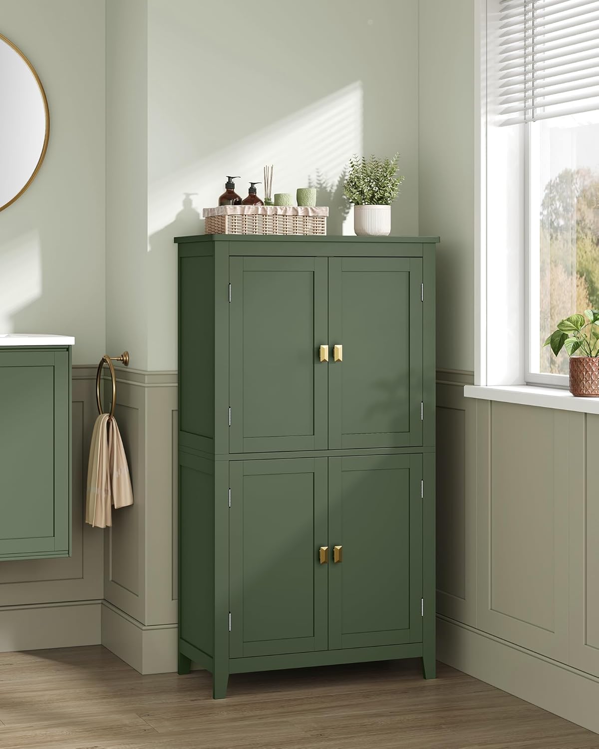 VASAGLE Mueble de Baño, Armario de Baño, Armario de Cocina, con 2 Puertas y 2 Cajones, Estantes Ajustables, 30 x 60 x 110 cm, Gris Paloma MBBC551G02