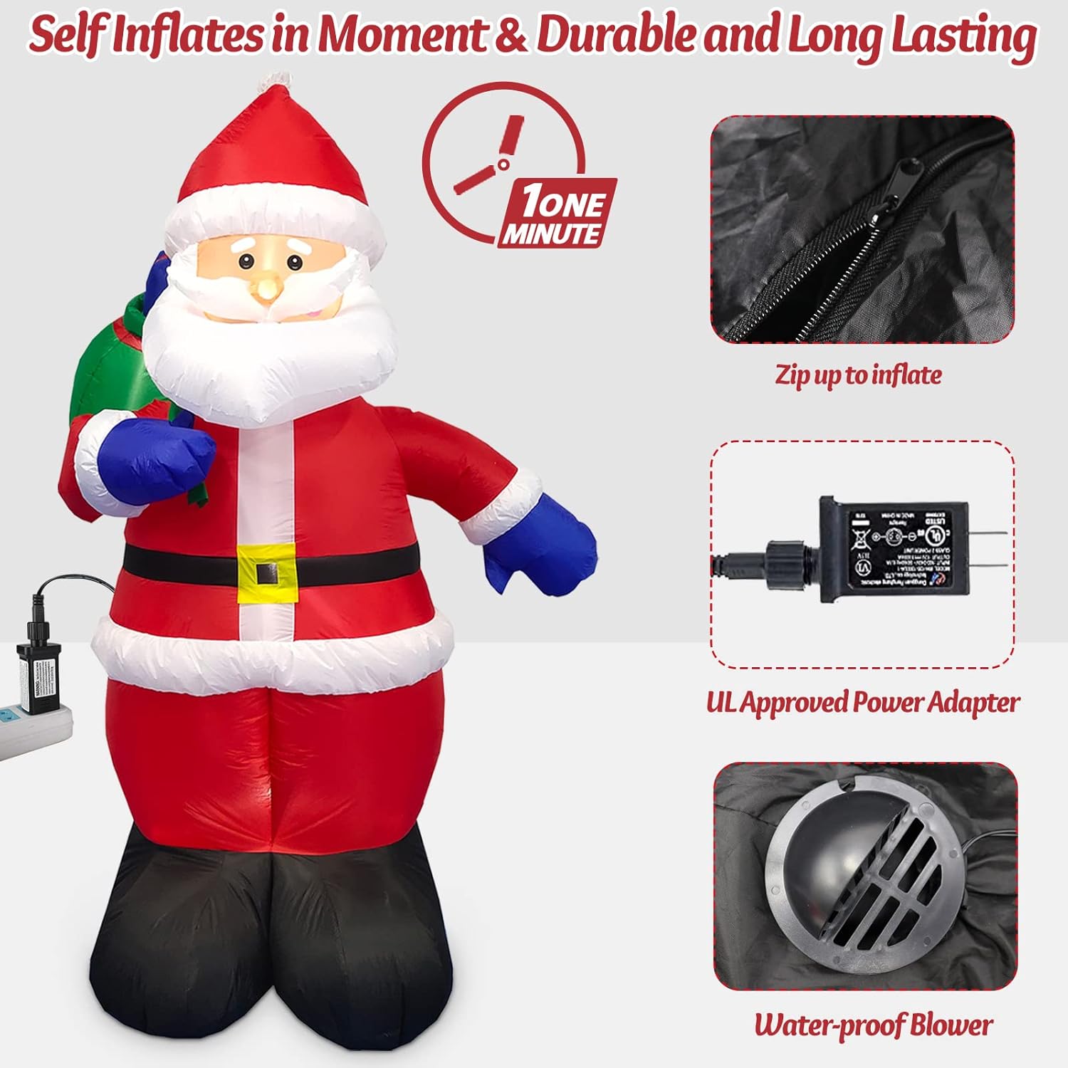 Danxilu 1.83M Arbol de Navidad Inflable con Papá Noel Perro Decoraciones al Aire Libre, Inflables Navidad Arbol Santa Claus para el Patio Inflables Navideños Decoración Iluminada con Leds