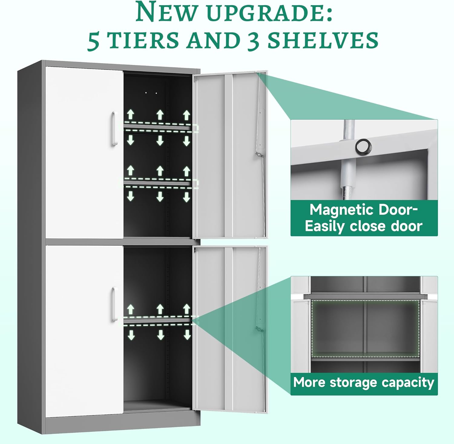 Letaya - Armarios de almacenamiento de metal con puerta de cerradura, armarios de acero, 5 estantes ajustables para el hogar, oficina, almacén (blanco)