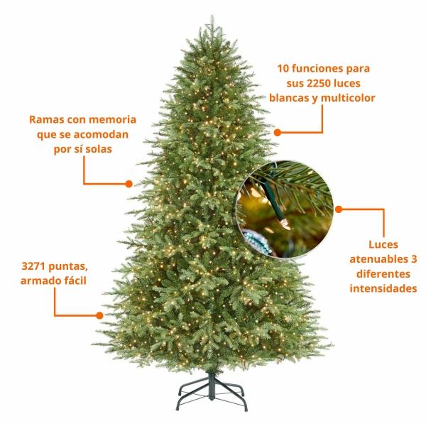 ÁRBOL NAVIDEÑO GRAND DUCHESS 2.28 M CON 3271 RAMAS Y 2250 LUCES LED