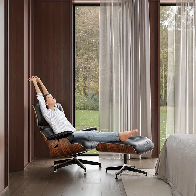Sill&oacute;n reclinable de cuero genuino con  ,   sill&oacute;n reclinable con reposabrazos ancho, sill&oacute;n de acento moderno de mediados de   con base de soporte de alta resistencia para  , dormitorio, oficina detalles 0