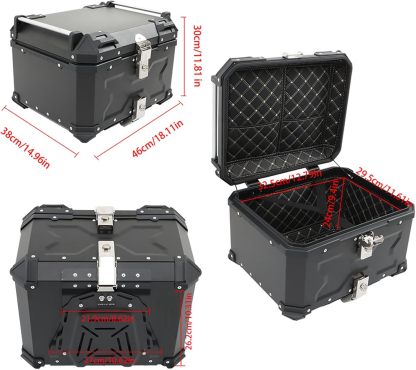 Labwork - Caja trasera para motocicleta de 45 l, con placa de montaje, aleación de aluminio dura, cierre de seguridad contra robo, metal plateado, caja trasera para maletero