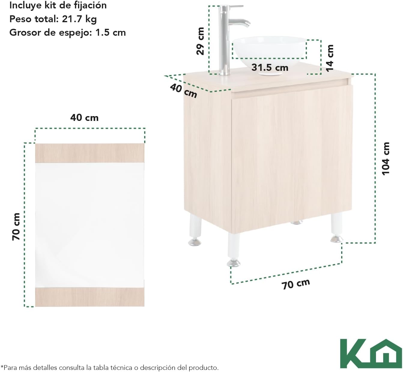 Kingshouse | Gabinete para Baño con Ovalín y Monomando – Mueble de Baño Lavamanos con 2 Cajones – Lavabo – Gabiente Organizador - Color Gris Mate – Fibra de Madera MDF – Lavamanos De Cerámica