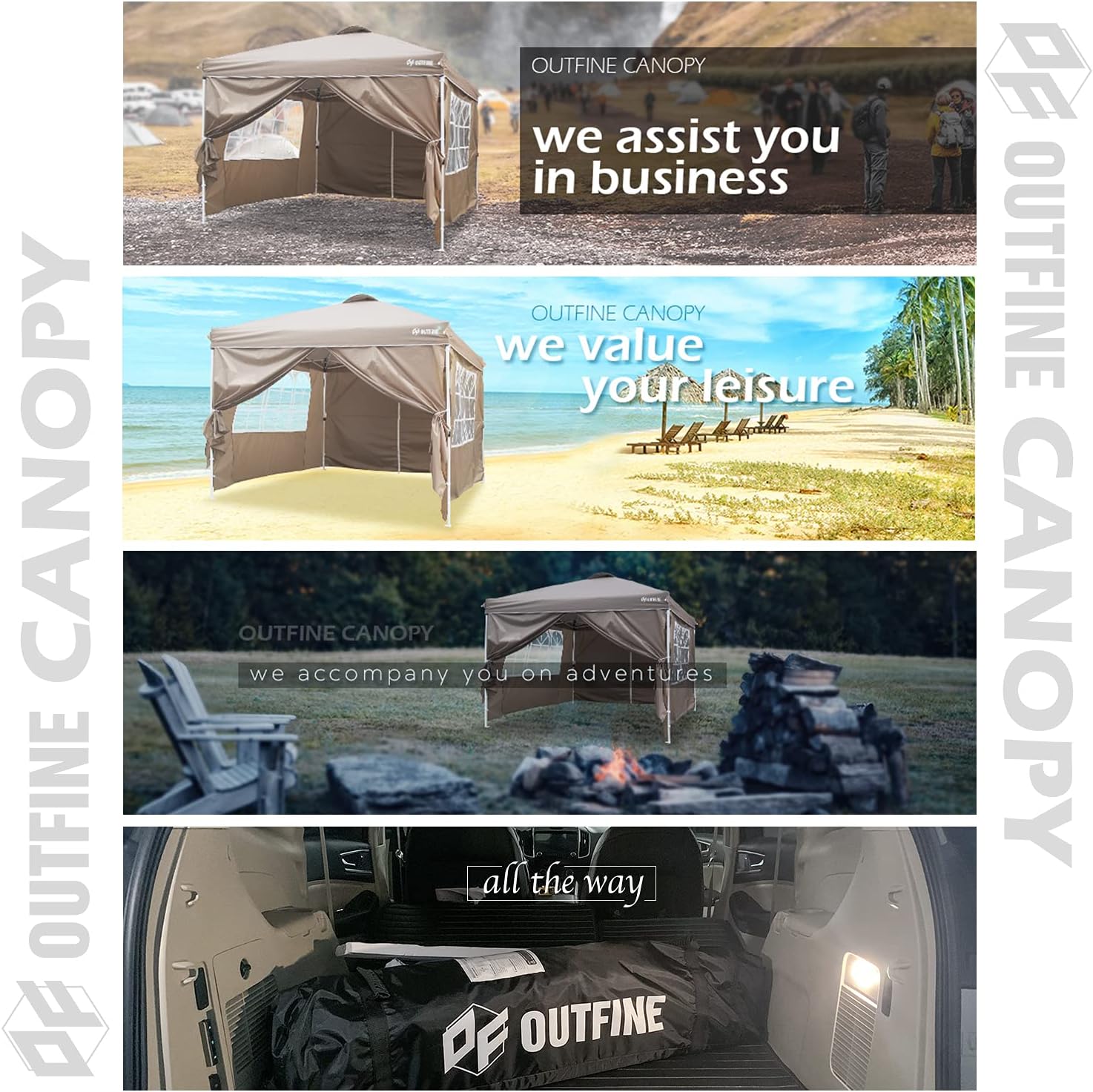 OUTFINE - Toldo desplegable de 10 x 10 pies, para cenador instantáneo, totalmente impermeable, toldos para fiestas al aire última intervensión con 4 paredes laterales extraíbles, estacas x 8, cuerdas x 4 (negro, 10 x 10 pies)