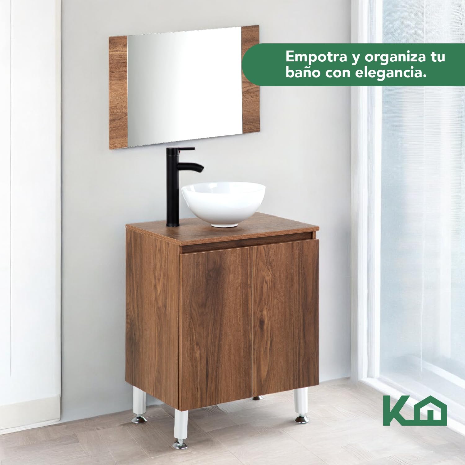 Kingshouse | Gabinete para Baño con Ovalín y Monomando – Mueble de Baño Lavamanos con 2 Cajones – Lavabo – Gabiente Organizador - Color Gris Mate – Fibra de Madera MDF – Lavamanos De Cerámica
