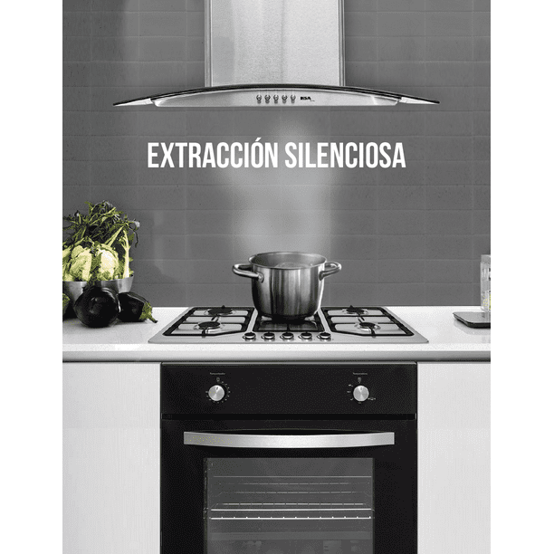 Combo Parrilla a Gas 4 Quemadores Acero Inox, Campana Cristal 60 cm y Horno a Gas LP para Empotrar 60 cm Acero Inox. Disa Home PAEM4/CAMPC60C/HGEMP24AI