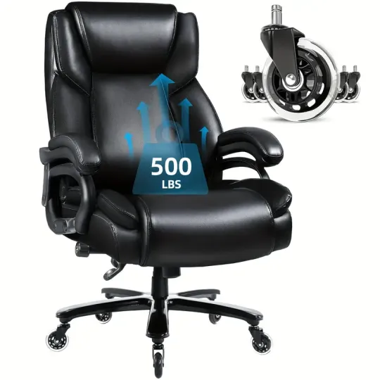 Silla de Oficina Ergonómica de Tamaño Grande 500lbs de Alta Resistencia - Asiento Ejecutivo de Respaldo Alto con Soporte Lumbar, Ruedas de Goma Silenciosas y Diseño Alto y Ancho para Alivio del Dolor de Espalda Baja