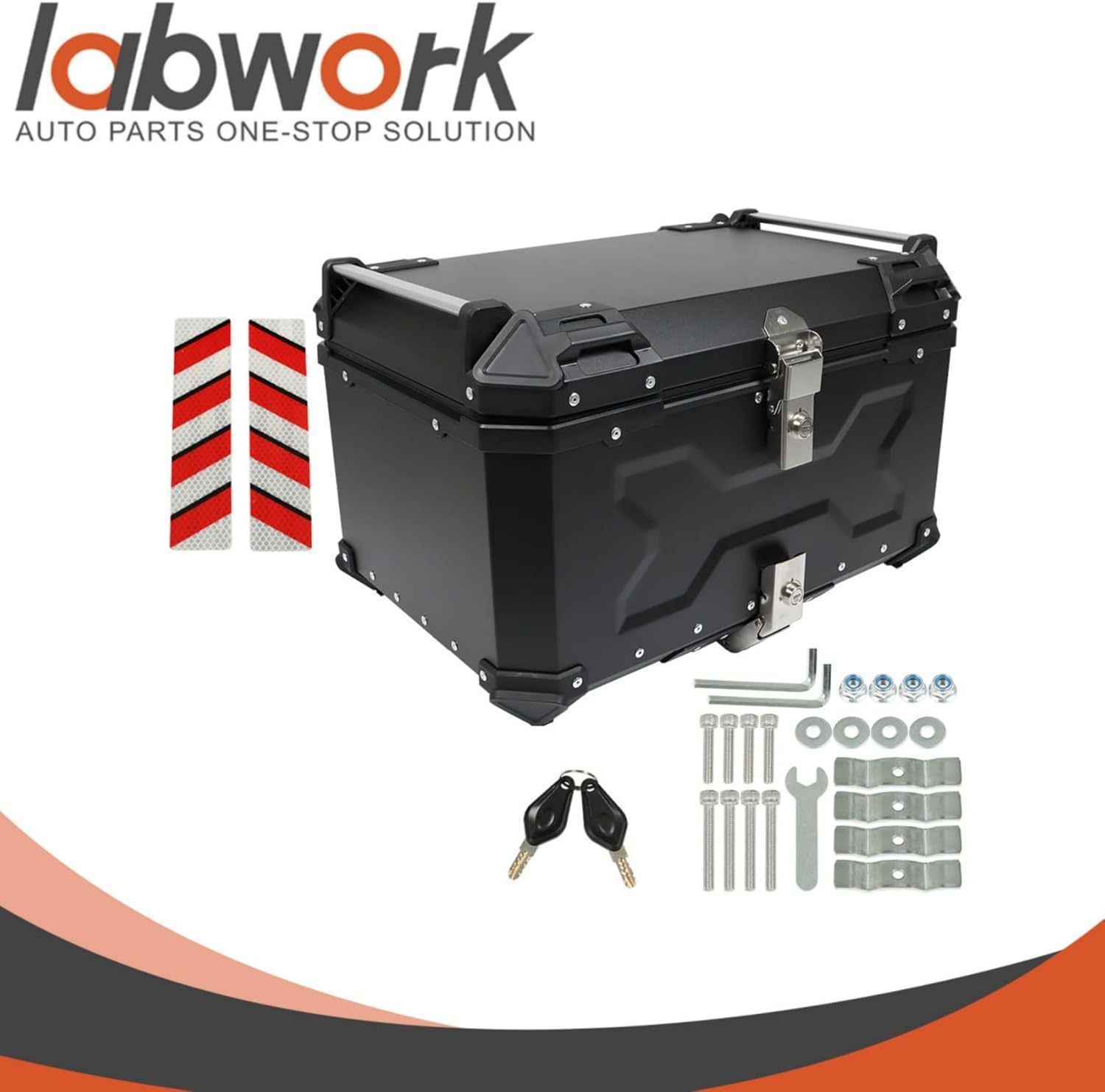 Labwork - Caja trasera para motocicleta de 45 l, con placa de montaje, aleación de aluminio dura, cierre de seguridad contra robo, metal plateado, caja trasera para maletero