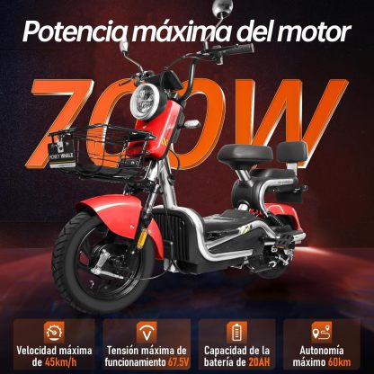 HONEYWHALE KC-Cool Bicicleta Electrica para Adultos, Bicimoto Eléctrica con Alarma, Máxima del Motor 700W, Velocidad Máxima 45KM/H, Autonomía 55-60KM, Baterías de Gran Capacidad 20AH