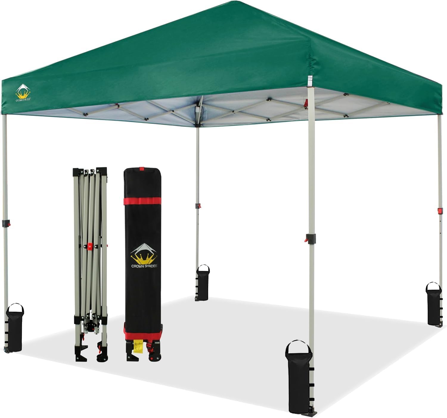 CROWN SHADES - Toldo desplegable de 3.60 x 3.60 metros, toldo patentado de un empuje con bolsa de transporte con ruedas, 8 estacas y 4 cuerdas, negro