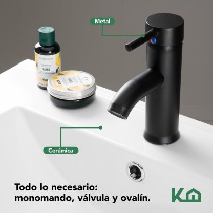 Kingshouse | Gabinete para Baño con Ovalín y Monomando – Mueble de Baño Lavamanos con 2 Cajones – Lavabo – Gabiente Organizador - Color Gris Mate – Fibra de Madera MDF – Lavamanos De Cerámica