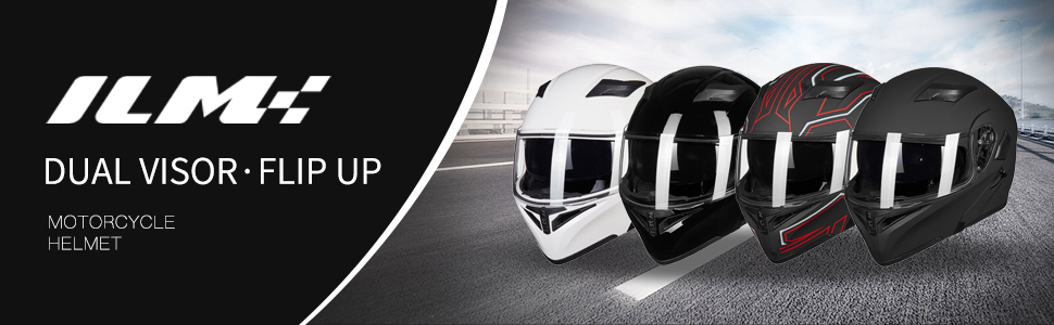 ILM Casco modular de cara completa para motocicleta con doble visera abatible DOT con luz LED ABS de alta resistencia