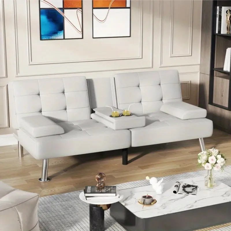 Sof&aacute; reclinable   de   sint&eacute;tica de 66 de   con portavasos detalles 0