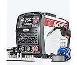 ANDELI - Soldador MIG de 135 A, soldador MIG 3 en 1, Flux MIG/Lift Tig/Stick, Soldador multiproceso MIG, soldadura sin gas, soldadura por arco con núcleo fundente MIG-250ME con LED